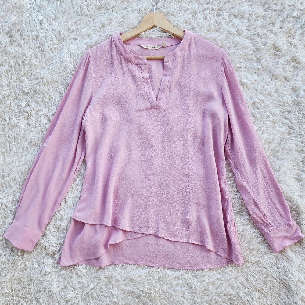 Soft Surroundings Pink V-neck Long Sleeve Blouse